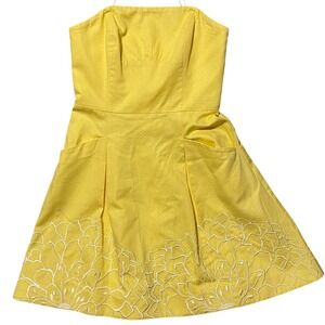 Lilly Pulitzer Yellow Strapless Floral Embroidered Fit & Flare Dress Size 6
